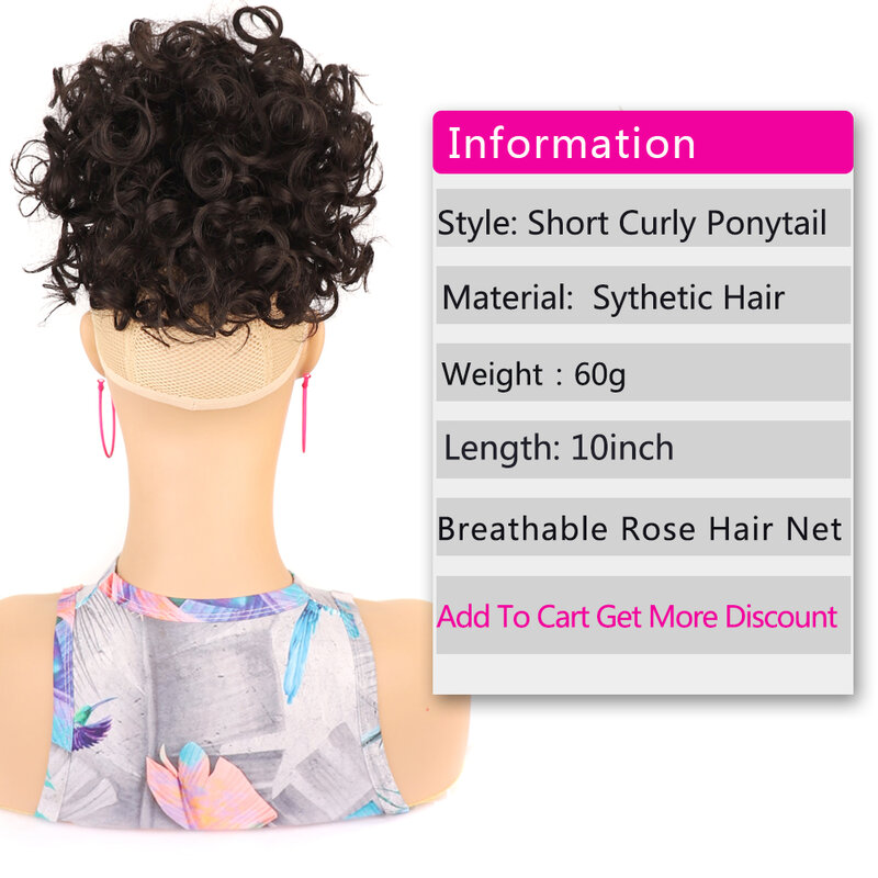 Extensão de cabelo sintético curto bagunçado para mulheres, Kinky Curly, Drawstring Ponytail, Chignon Updo Hairpiece, Afro Puff, Hair Piece