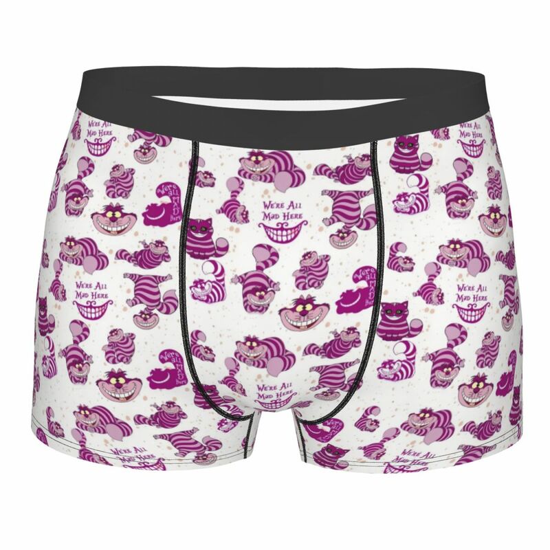 Male Cool Disney Cheshires Cat Underwear We're All Mad Here Boxer Briefs Stretch Shorts Panties Underpants