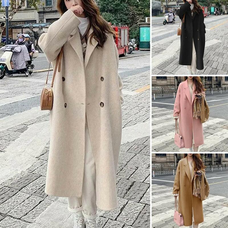 Mantel wol hangat wanita, mantel musim dingin untuk wanita, wol campur gaya Korea longgar kerah Single Breasted, mantel elegan mode hangat