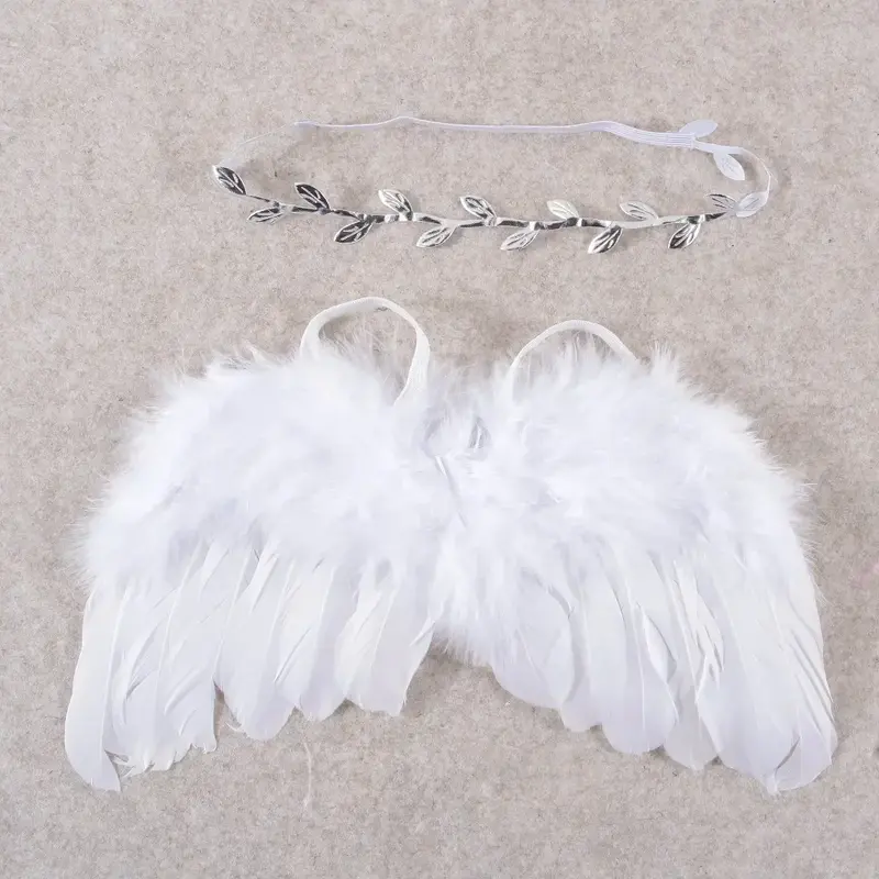 Fashion 2pcs/set Feather Angel Wing with Leaf Headband Set for Newborn Toddler Baby Kids Souvenirs Photo Props Accessories