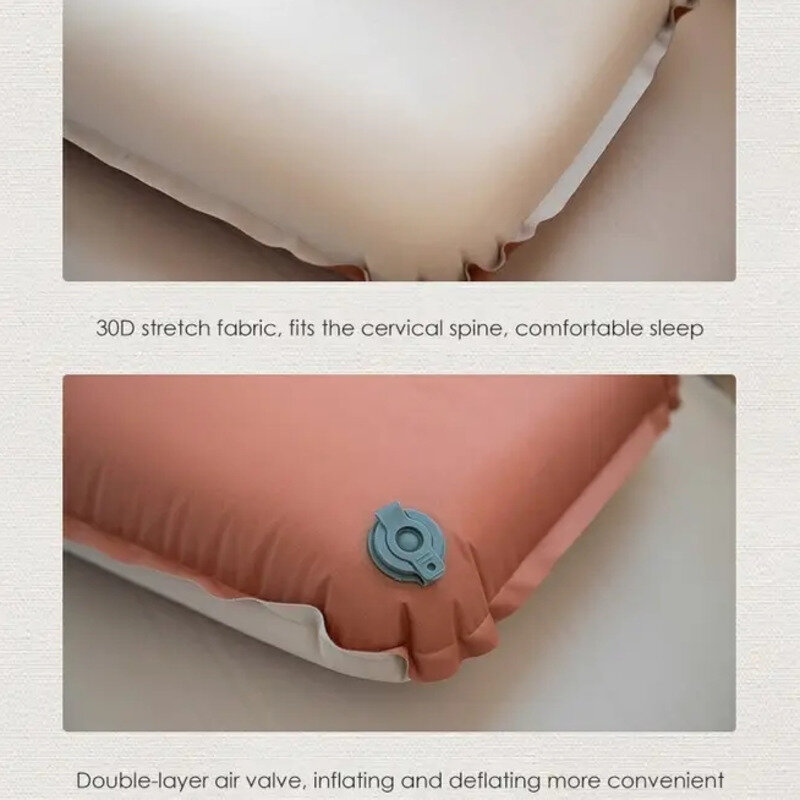 Travesseiro inflável automático portátil para acampar, 3D Confortável Mute Sponge Neck Support, Travesseiro de viagem dobrável, armazenamento ao ar livre