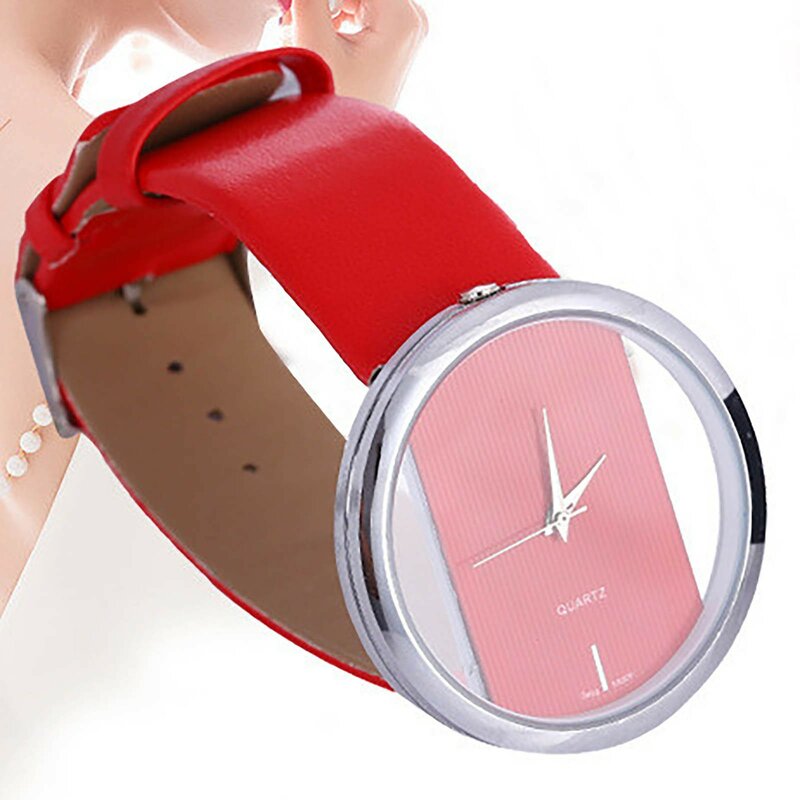 Relógio quartzo simples com pulseira para mulher, moda casual, redondo, pulseiras de couro delicadas