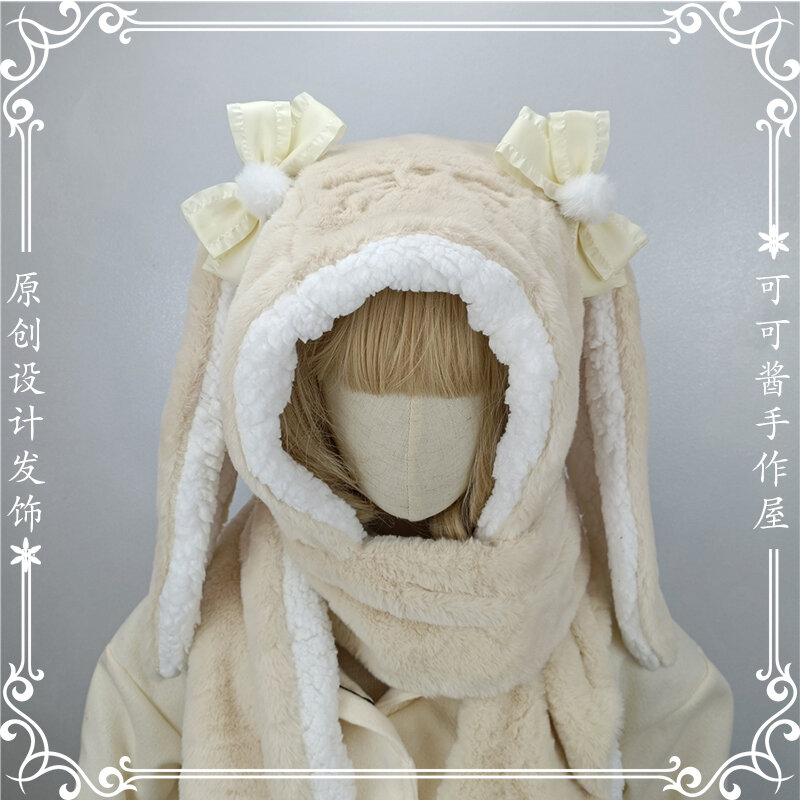 Japanese lolita bunny ears kawaii cute plush hat scarf gloves triad cycling cap students winter hats