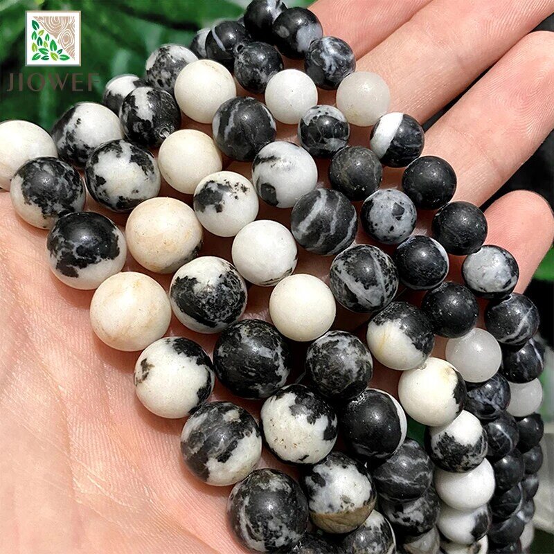 Black and White Zebra Jaspers Natural Stone Beads for Jewelry Making DIY Bracelet Necklace Charm Beads 15" Strand 4 6 8 10 12MM