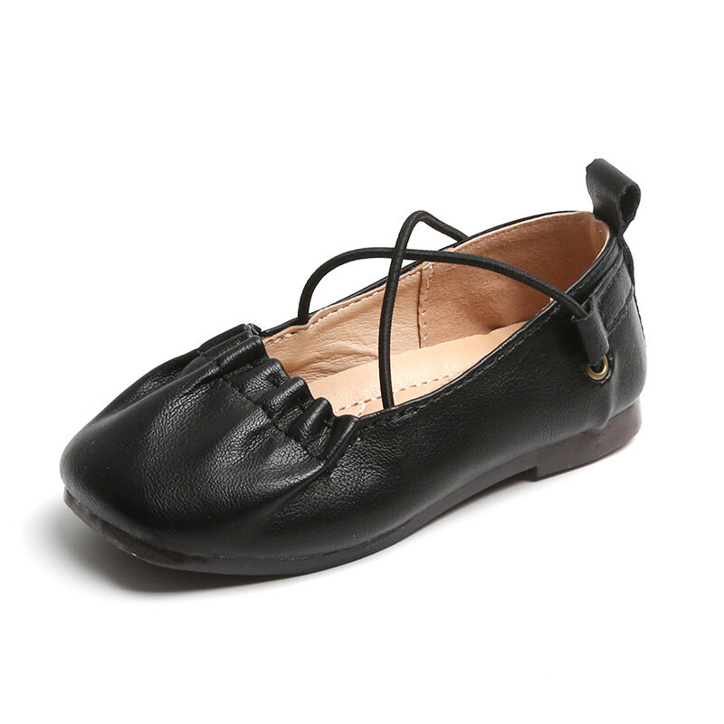Zapatos planos de cuero para niñas pequeñas, zapatillas de princesa con banda elástica atada a la cruz, 2024 Ins