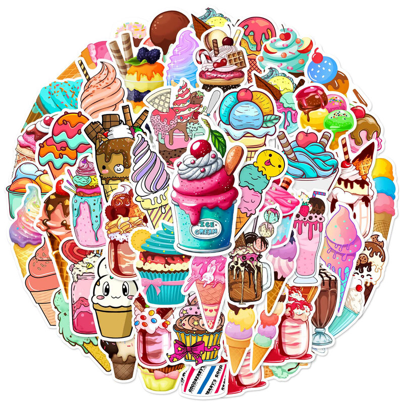 Cartoon Gourmet Ice Cream Series Graffiti Adesivos, Adequado para Laptop, Capacetes, Decoração Desktop, Brinquedos DIY, 50Pcs