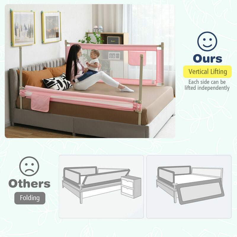 Направляющие для кровати 69,5 дюйма для малышей, вертикальная подъемная направляющая для детской кровати с замком, розовый BS10004PI