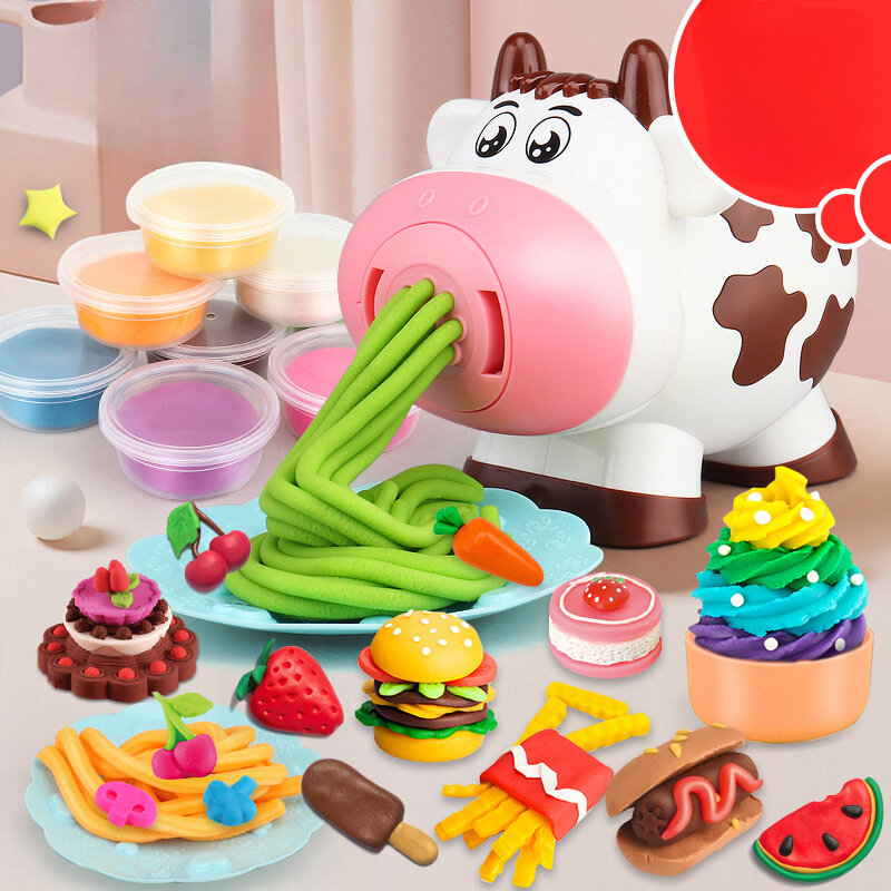 Desenhos animados Pig Noodle Machine Clay Game Set, Múltiplos Moldes, Faca, Garfo, Brinquedos, Bonito