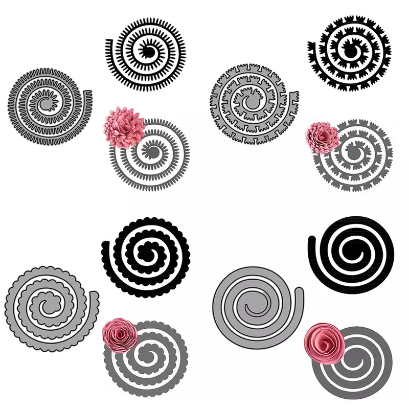 Matrices de découpe en métal de fleurs en spirale, cercle de gaufrage de scrapbooking, découpes d'album photo, coupe-papier, matrice de découpe artisanale bricolage, 24 styles