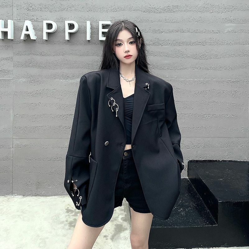 여성용 루즈 블랙 세트 재킷, 2024 패션, 가을 및 겨울 신상 정장