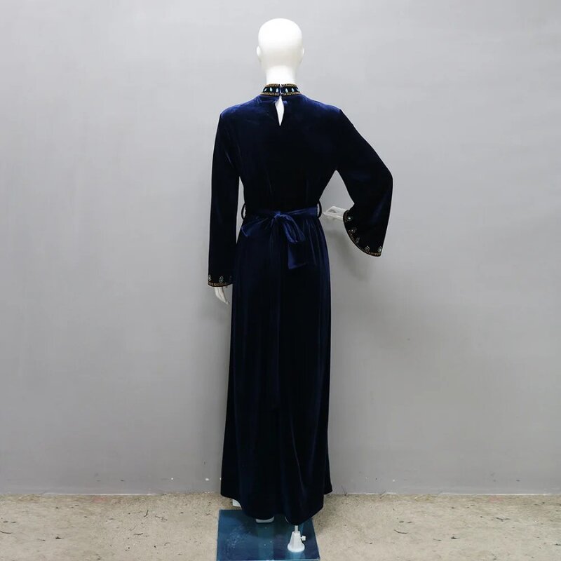 Женское бархатное платье с поясом, длинное вечернее платье с круглым вырезом