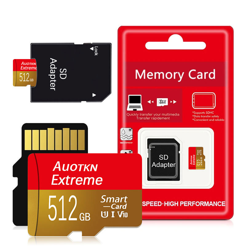 AuoTKN kartu SD Mini, 16GB 32GB 64GB 128GB kecepatan tinggi tf kartu flash 64G 128GB 256GB 512GB class10 kartu TF gratis adaptor