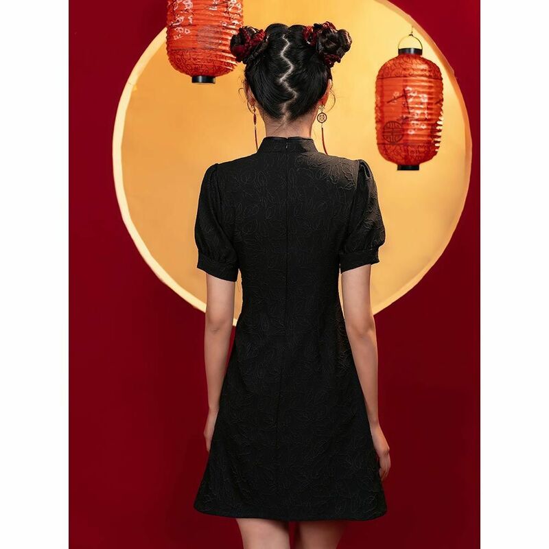 Cheongsam-vestido de verano para chica joven, traje de alta gama, estilo chino y negro, novedad de 2022