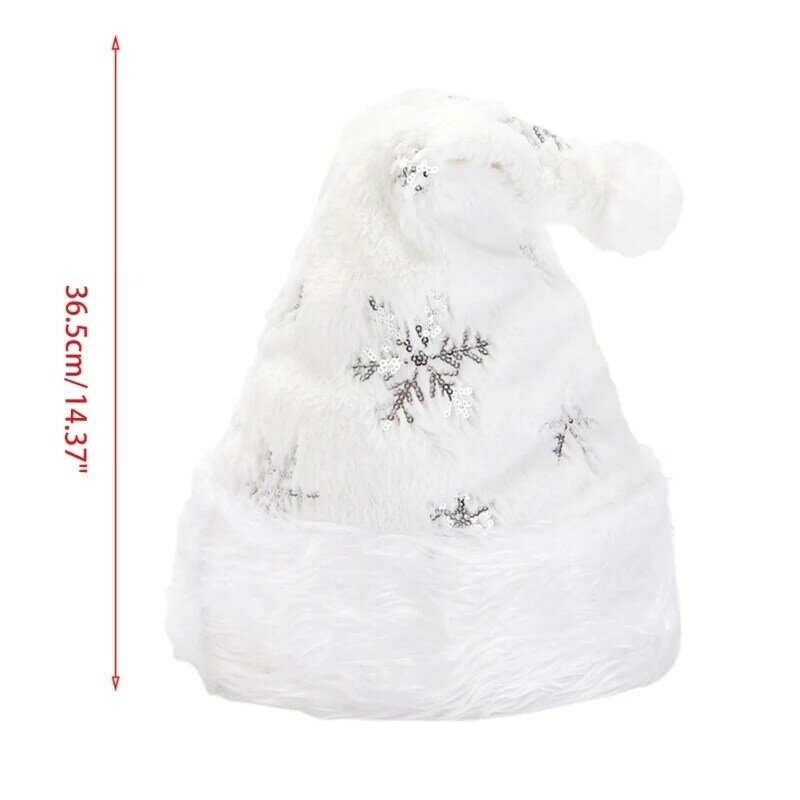 HUYU White Plush Christmas Hat Classic Xmas Costume for Adults Men Women with Gold/Silver Snowflake Soft Holiday Decor Supply