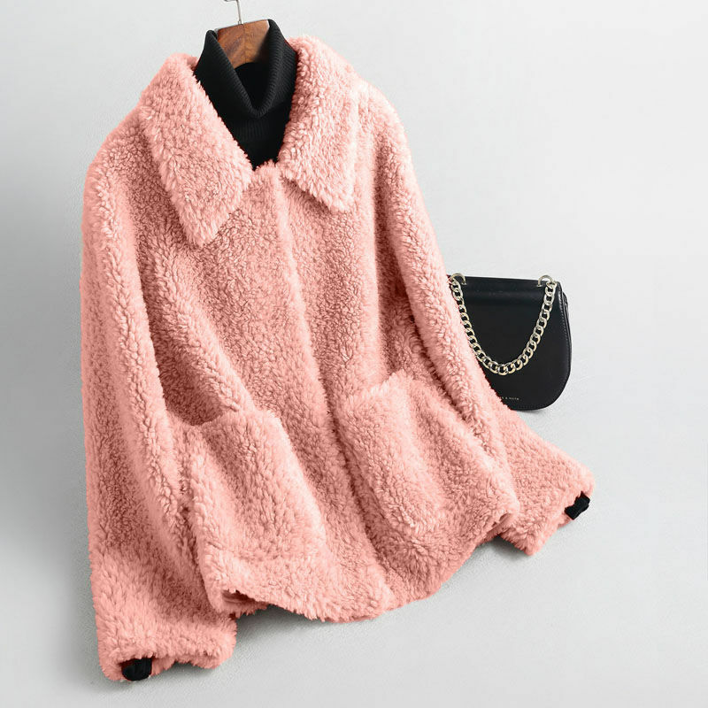 Veste en velours pour femme, manteau d'hiver en laine d'agneau, Streetwear, chaud et mince, couleur unie, G183