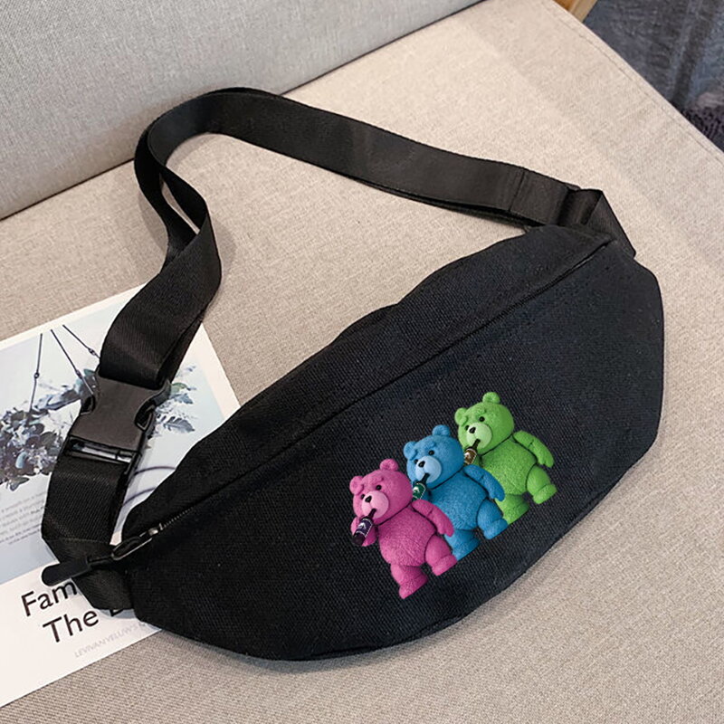 Outdoor Waist Packs Casual męskie torby na ramię pas do ćwiczeń etui piterek torba na telefon komórkowy wzór niedźwiedzia brezentowa torba noszona na piersi