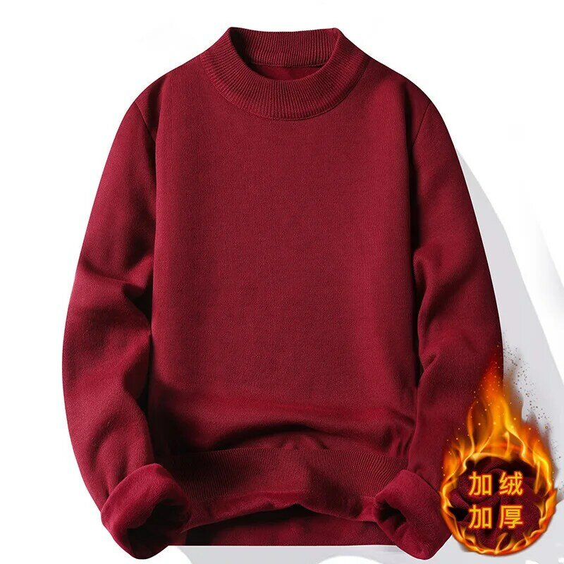 Autumn Winter Knitted Sweater Men Half collar Casual Mink Velvet Sweater Male Solid color Warm Mohair Sweater Man