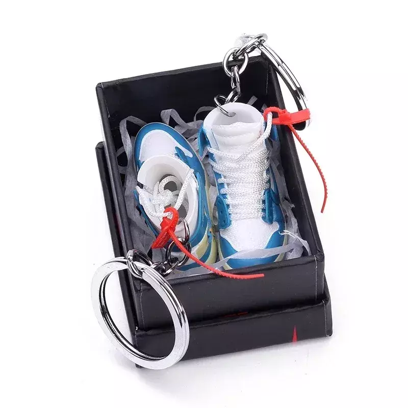 3D Mini Sneakers Chaveiro com caixa, lembrança de calçados esportivos, chaveiro do carro, pingente do telefone móvel, presente requintado, 1 par
