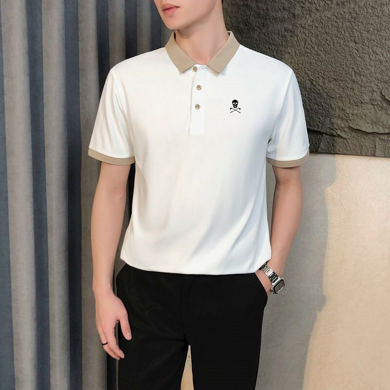Camiseta de manga corta para hombre, camisa de media manga, ajustada, cuello contrastante, golf, tenis, Verano
