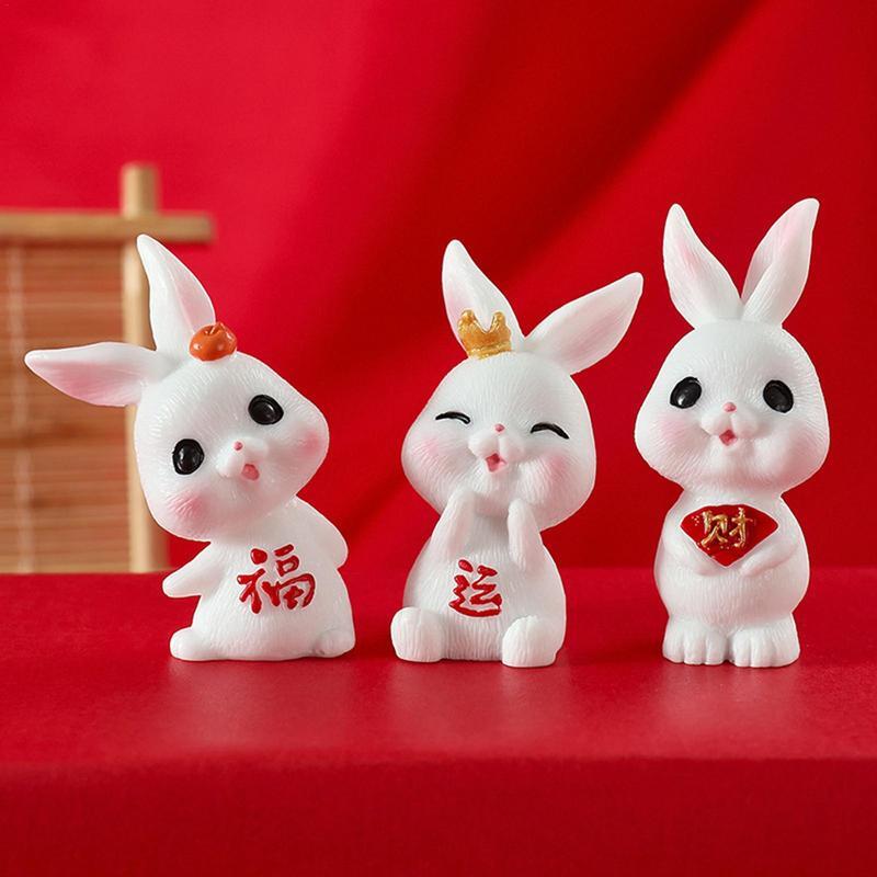 Minifiguritas de conejo de Año Nuevo Chino, adorno de escritorio de resina del zodiaco del conejo, mascota del Festival de Primavera chino, 2023