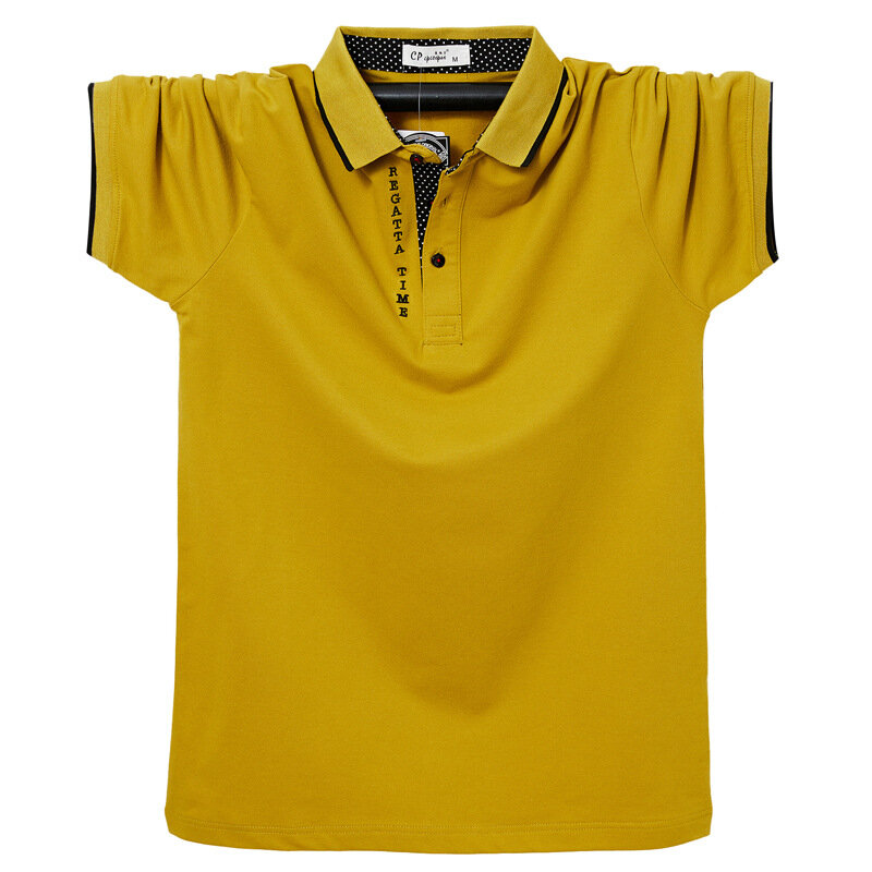 남성용 단색 폴로 셔츠, 95% 코튼, 부드럽고 통기성, 캐주얼 및 루즈, 라지 사이즈 라펠 반팔 티셔츠