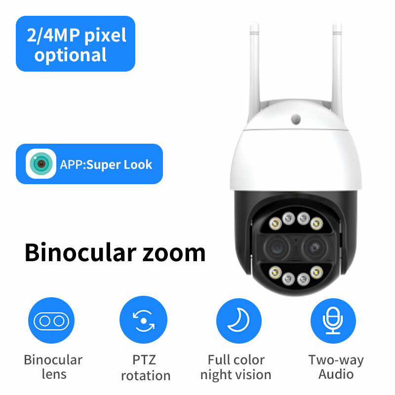 Câmera sem fio AI Humanoid Detecção Dome, Home Security CCTV, Monitor do bebê, iCsee APP, lente dupla, PTZ, IP, 8MP