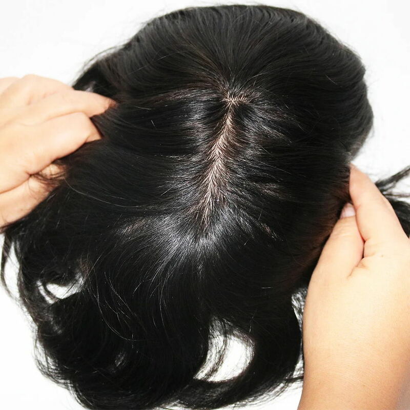 Wig pengganti rambut manusia, rambut palsu alami 100% dasar sutra penuh untuk pria 8X10