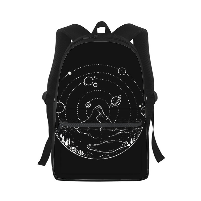 블랙 화이트 일러스트 남녀공용 배낭, 3D 프린트 패션 학생 학교 가방, 노트북 백팩, 어린이 여행 숄더백