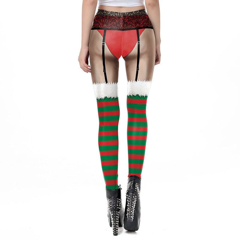Nadanbao-女性のクリスマスレースのセクシーなプリントレギンス、ホリデーパーティーのパンツ、女性のミッドウエストの伸縮性のあるタイツ、ファッションパンツ
