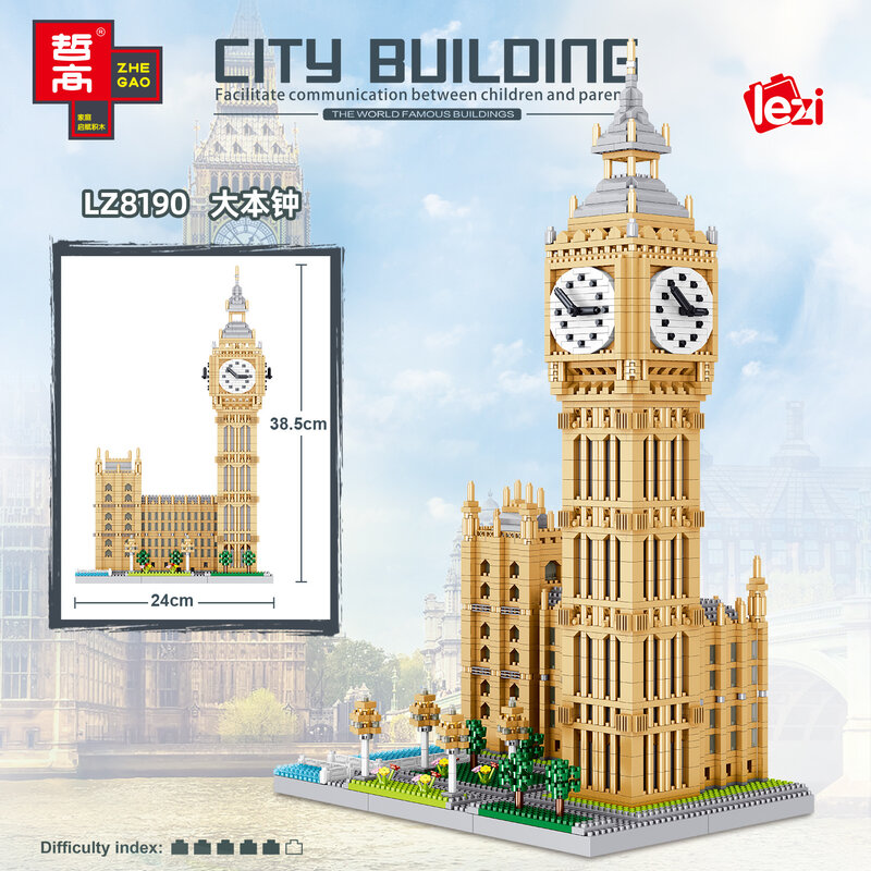 طوب بناء العمارة العالمية الشهيرة ، برج إليزابيث ، لندن ، إنجلترا ، المملكة المتحدة ، كتلة ماسية صغيرة ، بن كبير ، ألعاب كلاسيكية للهدايا