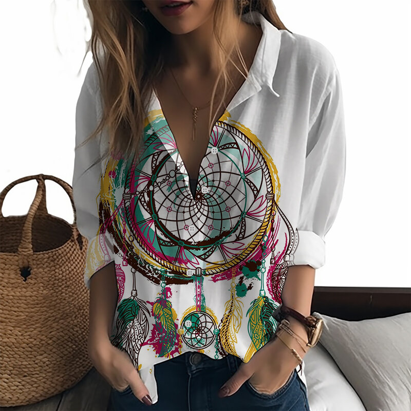 Dreamcatcher 3D 프린트 여성 셔츠, 캐주얼 스타일 여성 셔츠, 패션 트렌드, 용수철 가을 신상
