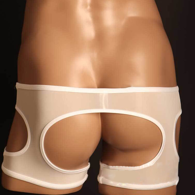 Celana dalam berongga seksi pria celana dalam Boxer tembus pandang ultratipis kantong Jockstrap pakaian dalam celana dalam selangkangan terbuka Bikini