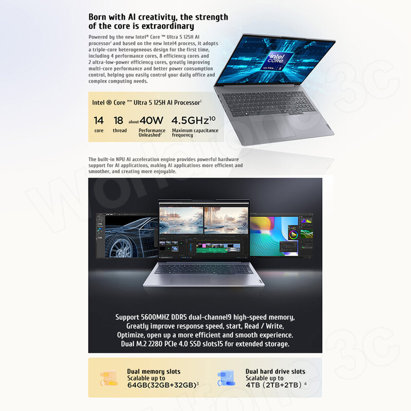 Lenovo-ordenador portátil ThinkBook 16 2024 Intel Core Ultra 5 /Ultra 7 iris Xe Graphics 16GB/32G DDR5 1T SSD 16 pulgadas 2,5 K 120Hz