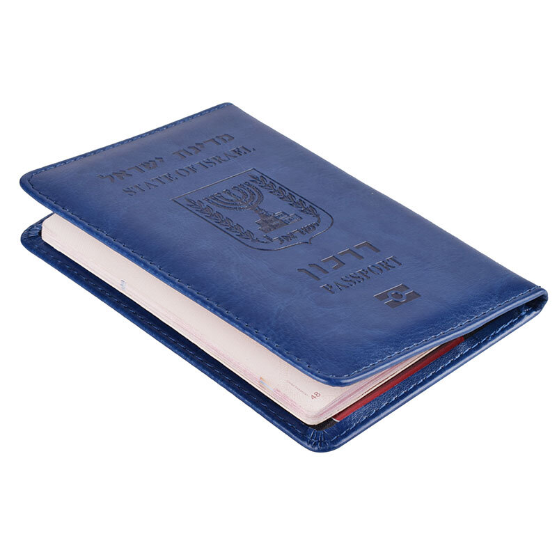 Viagem PU Couro Israel Passaporte Capa, Reverse Wallet Case, Titular do cartão de crédito, Esquerda aberta, Homens e Mulheres