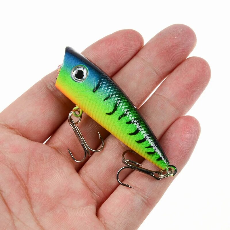 1pc Popper Fishing Lure 6cm/6.5g Hard Bait Artificial Topwater Bass Trout Pike Wobbler Fishing Tackle with 2 Treble Hooks
