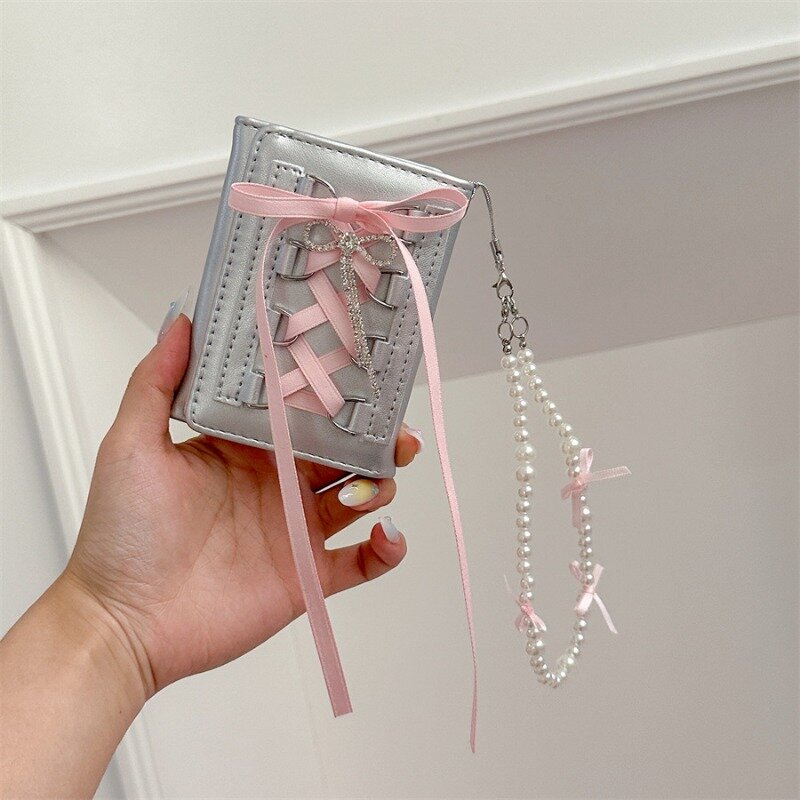 Xiuya argento dolce portafogli per le donne Y2k Strap-on Designer moda originale portamonete corto stile coreano Casual nuovo portafoglio carino