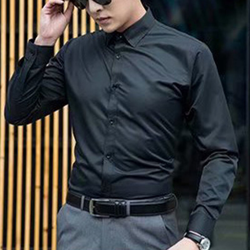 Рубашка мужская деловая однотонная, Деловая блузка с длинным рукавом, облегающая блузка в повседневном стиле, классическая одежда