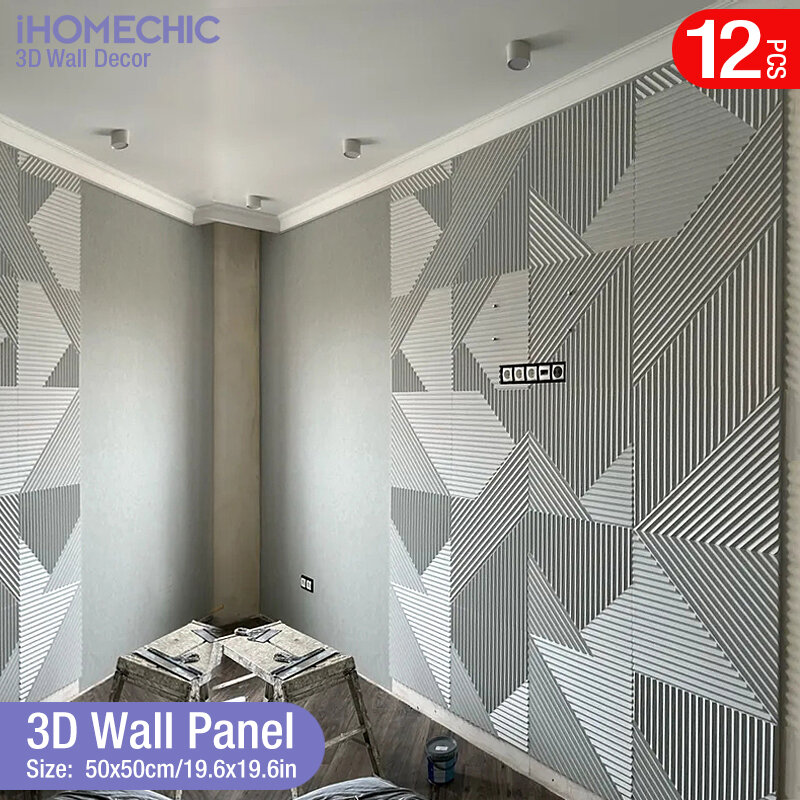 Azulejo não adesivo para sala de estar e banheiro, renovação de parede, painel estéreo 3D, adesivo diamante, 50cm, 12PCs