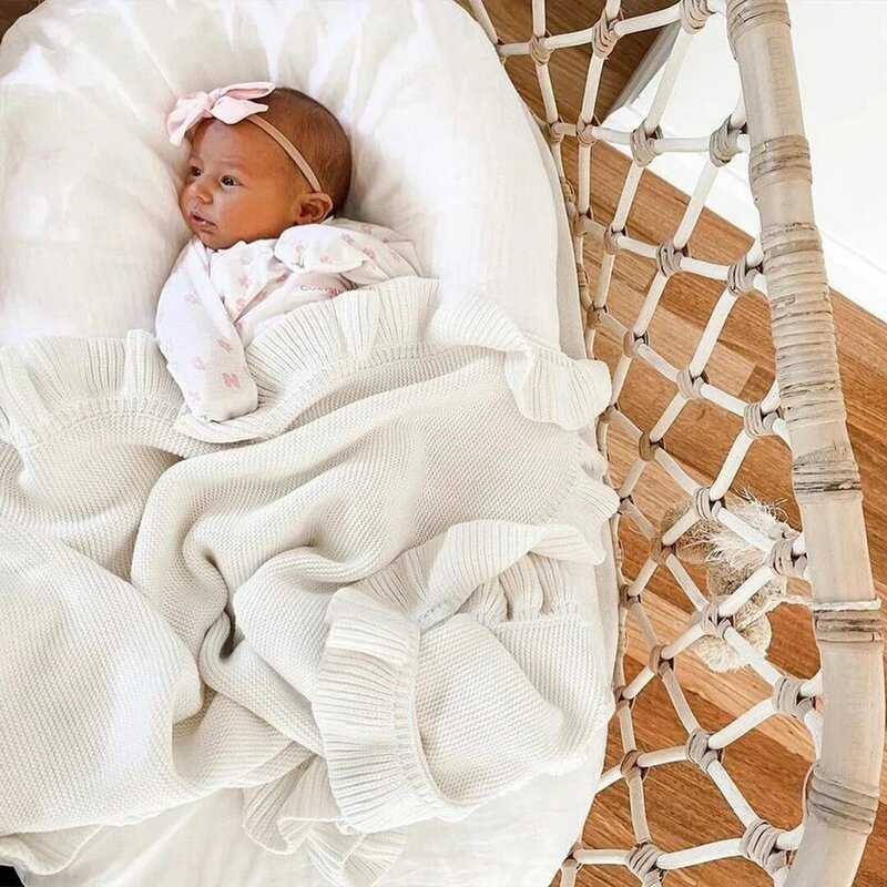 Knitted Baby Blankets Newborn Swaddle Wrap Ruffle Blankets Toddler Infant Bedding Quilt New Born Basket Stroller Blankets