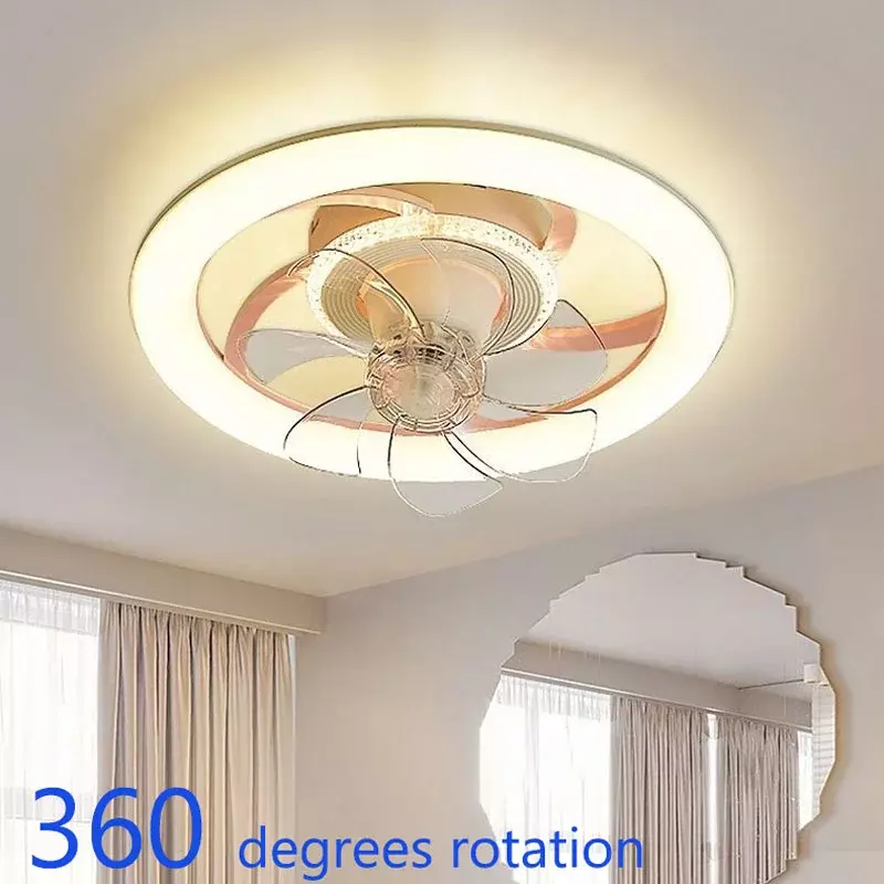 Minimalista ventilador de teto invisível com luz, remoto 360 graus balançando a cabeça, quarto minimalista, luz integrada