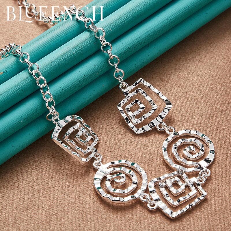 Blueench 925 prata esterlina círculo quadrado pingente colar para senhoras festa de noite casamento personalidade moda jóias