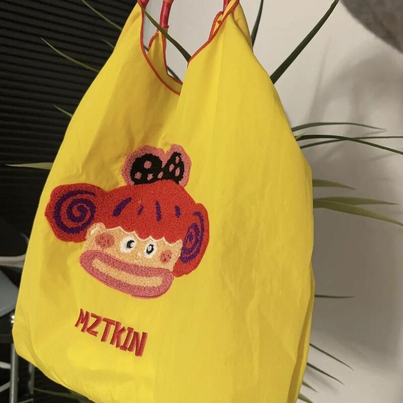 Cartoon Embroidery Eco Bag Large Designer Tote Bags for Women Handbags Nylon Drawstring Shoulder Bag Cute Big Shopper Purses New