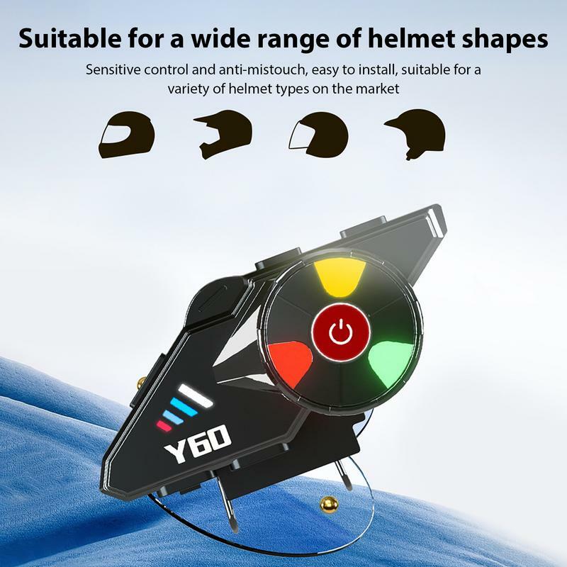 Auricular intercomunicador de motocicleta com luz RGB, fones de ouvido BT com redução de ruído dente azul para capacete de motocicleta