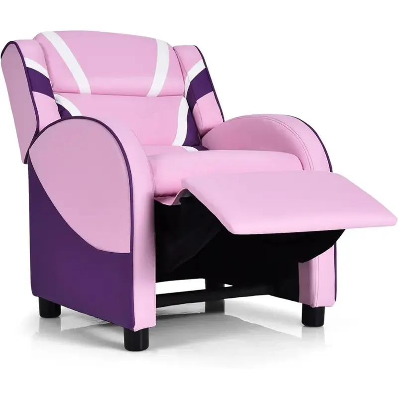 Sofa dla dzieci z otomaną, podłokietnikami, zagłówkiem i stabilizator lędźwiowy, fotel z regulowaną kanapą dla chłopców i dziewcząt (różowy)