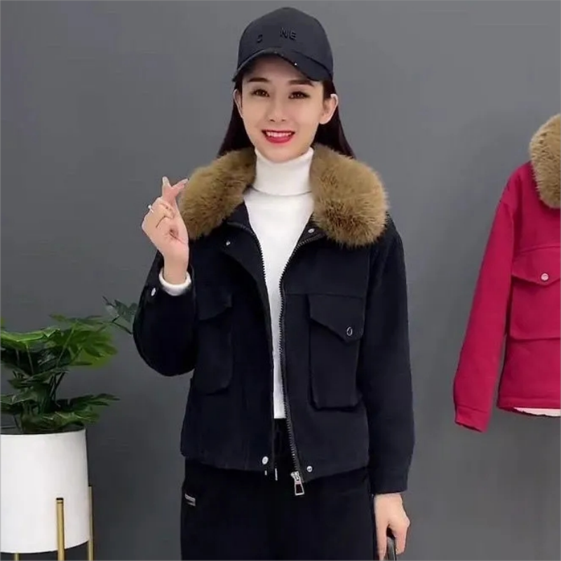Женская куртка с наполнителем Пай супер, короткая хлопковая куртка с отложным воротником в Корейском стиле, теплая зимняя верхняя одежда, 2023