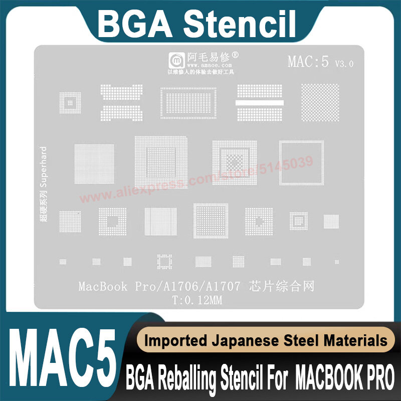 Stensil BGA untuk MACBOOK Pro 2016 A1534 A1706 A1707 SR2ZY/EN/EM stensil CPU penanaman ulang manik-manik biji timah stensil BGA
