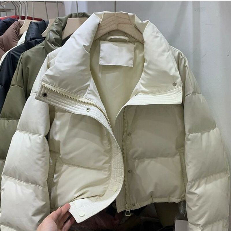 Jaqueta de couro PU acolchoada para mulheres, Streetwear extragrande, Casacos femininos grossos e quentes, com zíper, inverno, 2023