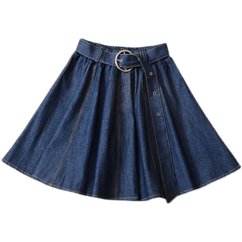 Spring New Korean style belt denim skirt a-line Women's high waist retro wide hem umbrella skirts Faldas Jeans Faldas