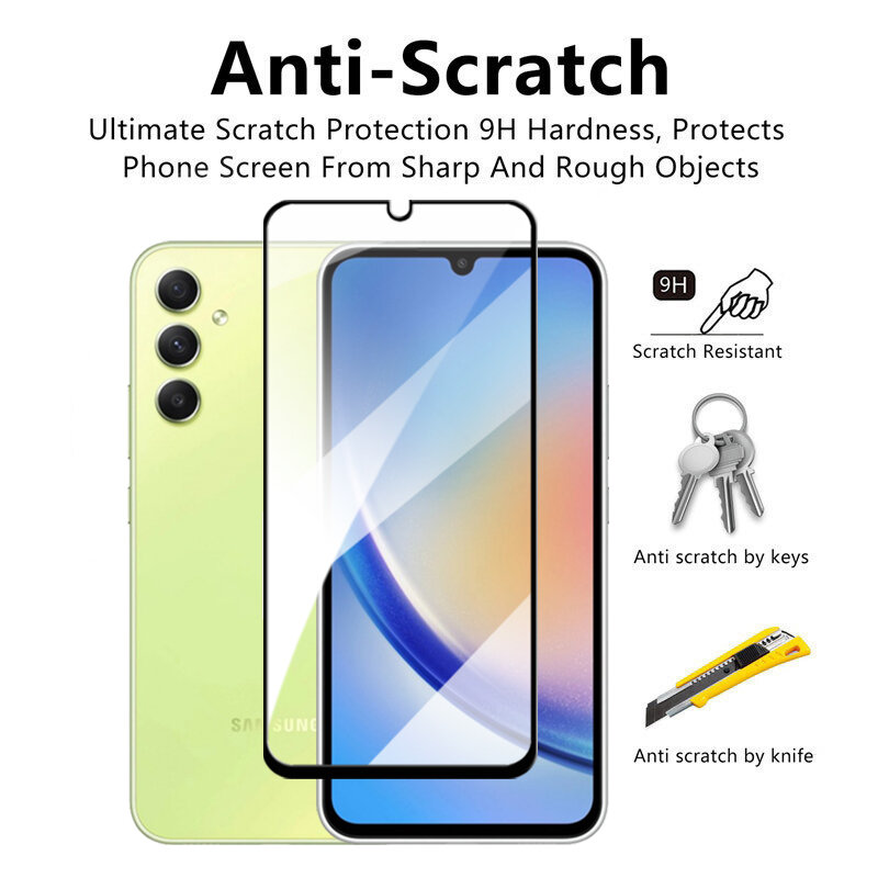 4in1 For Samsung Galaxy A34 5G Glass Galaxy A34 Tempered Glass 2.5D Full Cover Screen Protector Samsung A34 Lens Film 6.6 inch