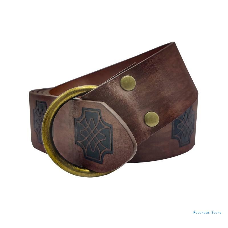 Cinturón cuero con anillo redondo, disfraces repetidos historia, cinturón pirata en relieve Medieval, envío directo